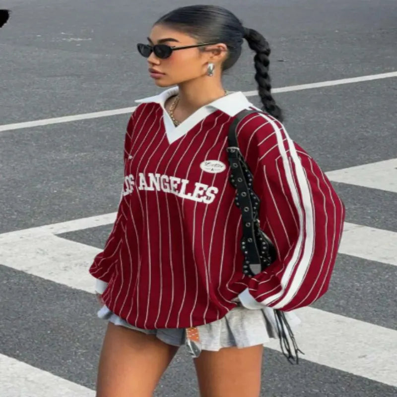 Women's  Striped Letter & Numeral Print Active T-Shirt