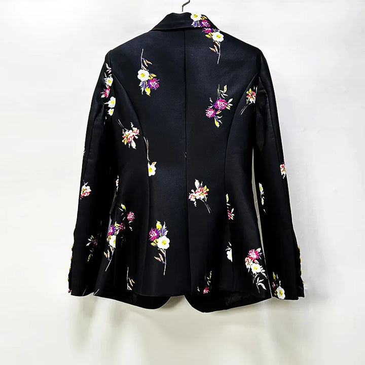 Floral Print Single Button Blazer &amp; Floor-Length Flared Pants 2-Piece Suit Set