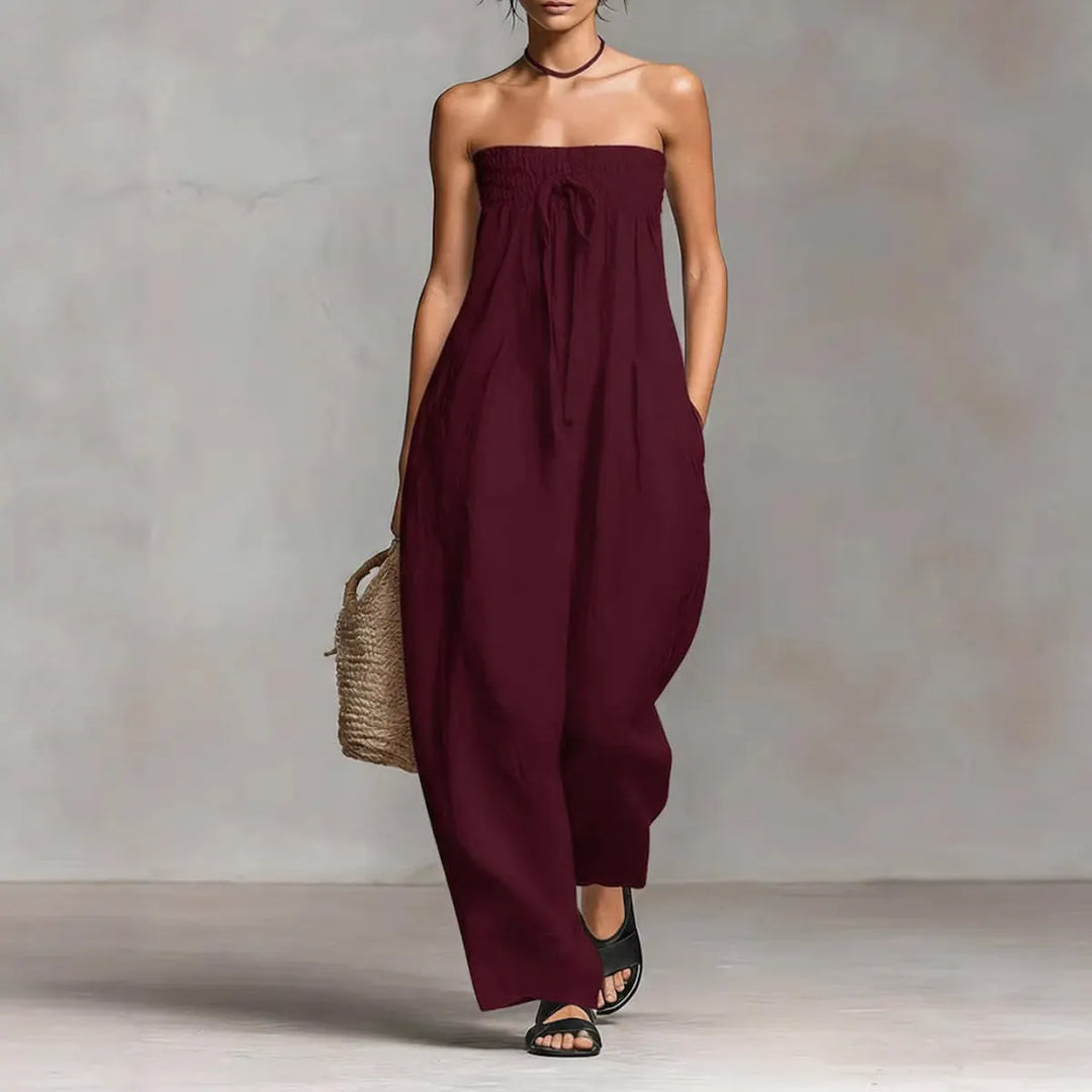 Fashion Tie-up Loose Straight-leg Jumpsuit