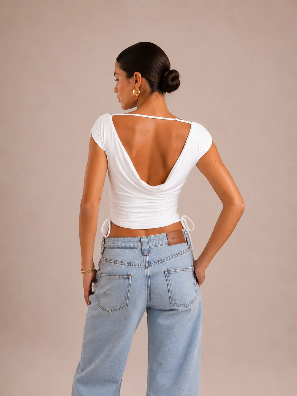 Halterneck Off-shoulder Backless Ruched Top