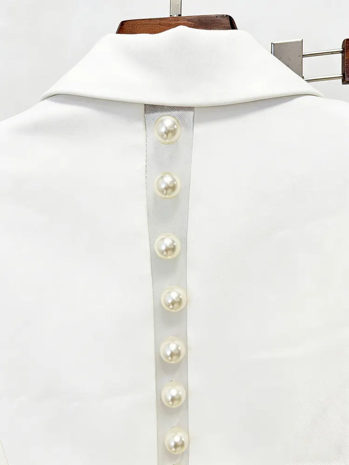 Pearl Embellished Peak Lapel Blazer &amp; High Waist Full Flare Suit Trousers 2-Piece Set