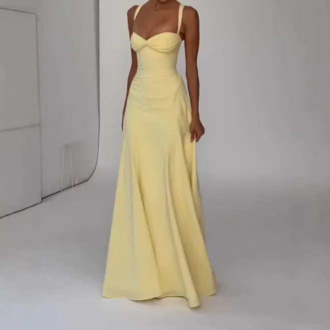 Backless Solid Color Asymmetrical Strap Long Dress