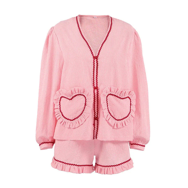 Breathable Two-piece Loungewear Set Long-sleeve Top And Shorts