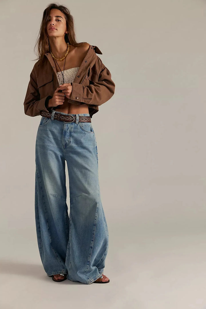 Retro High-Waist Wide-Leg Denim Jeans