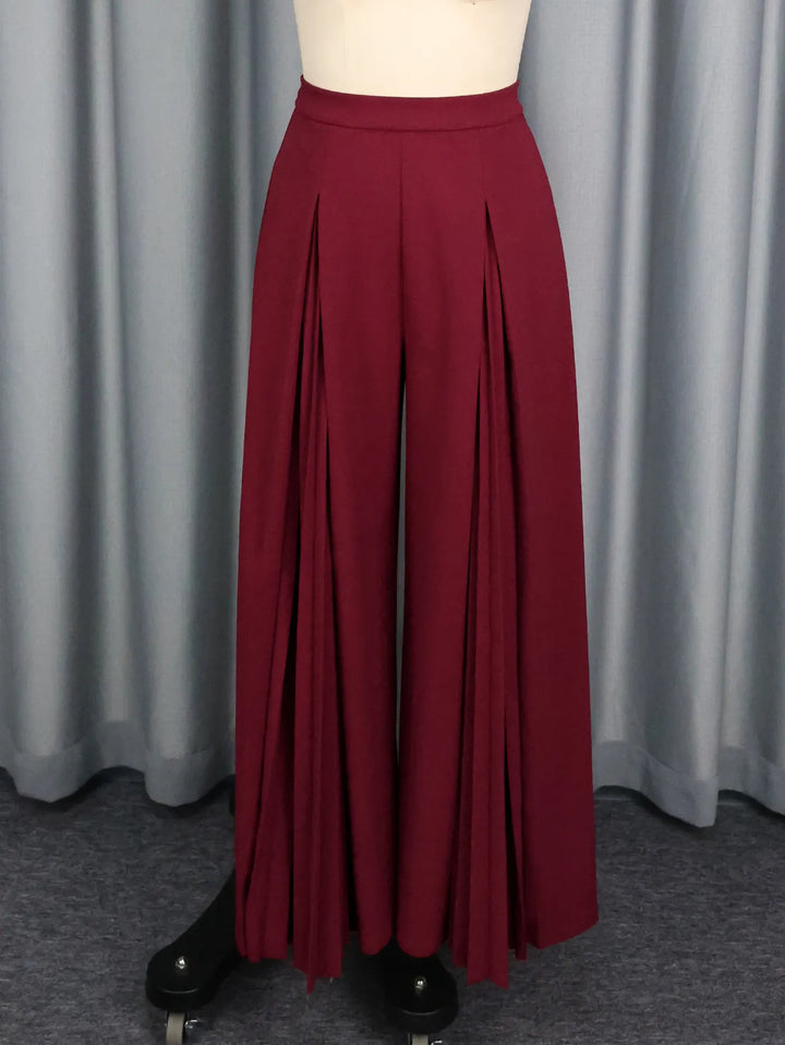 High Waist Dual Pleated Panel Wide Leg Floor Length Palazzo Pants