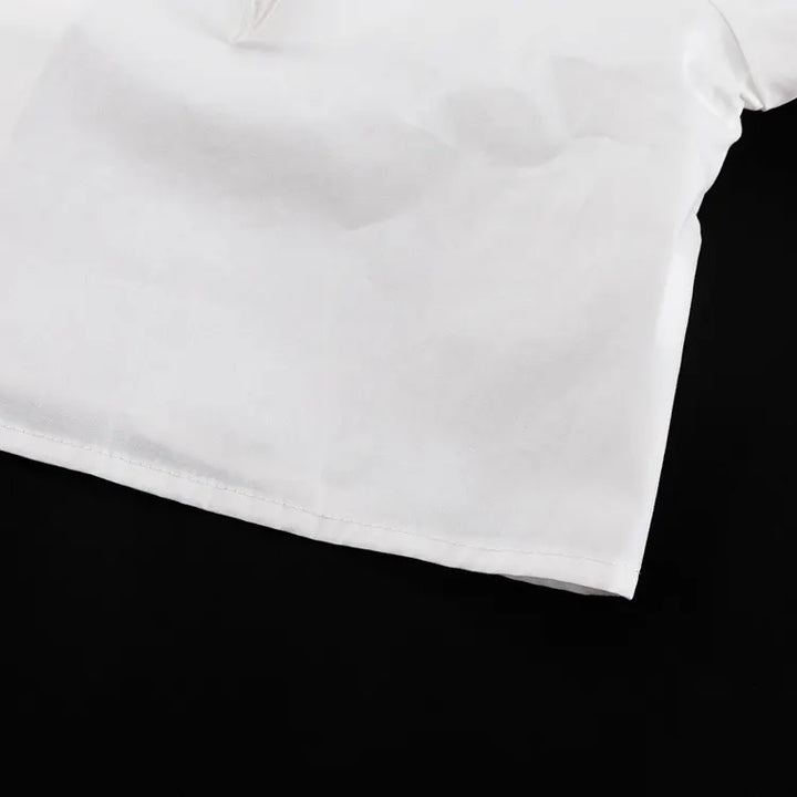 Pointed Collar Heart Cutout Long Sleeve Crop Shirt