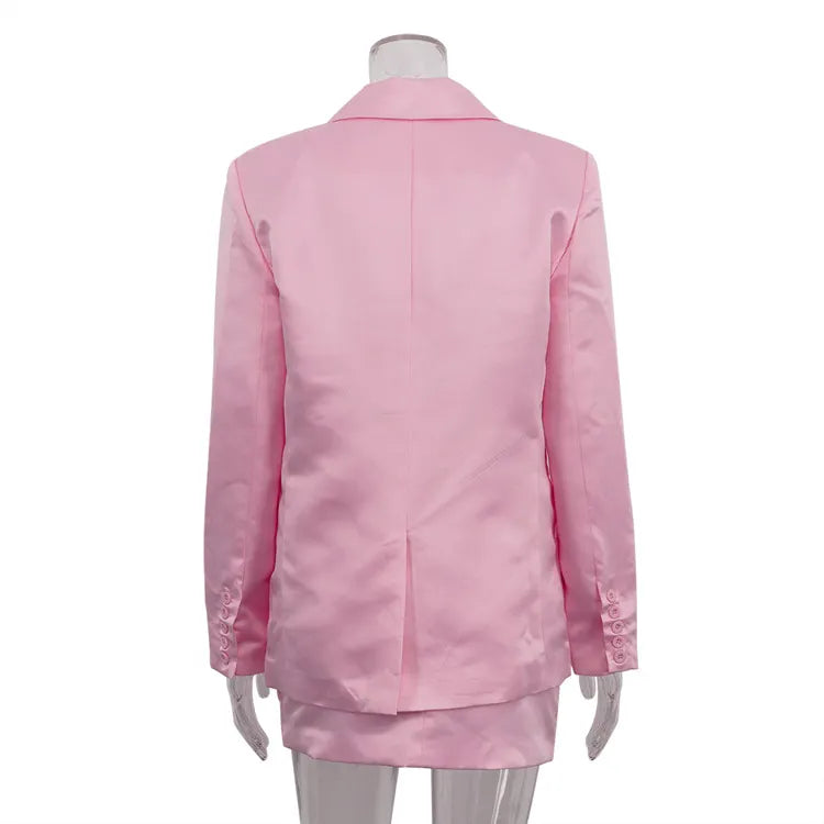 Double Breasted Oversized Blazer &amp; High Waist Mini Skirt 2-Piece Suit