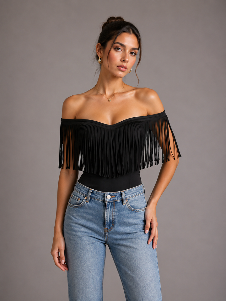 Casual Street-style Tassel Off-shoulder Top With A Unique Vibe
