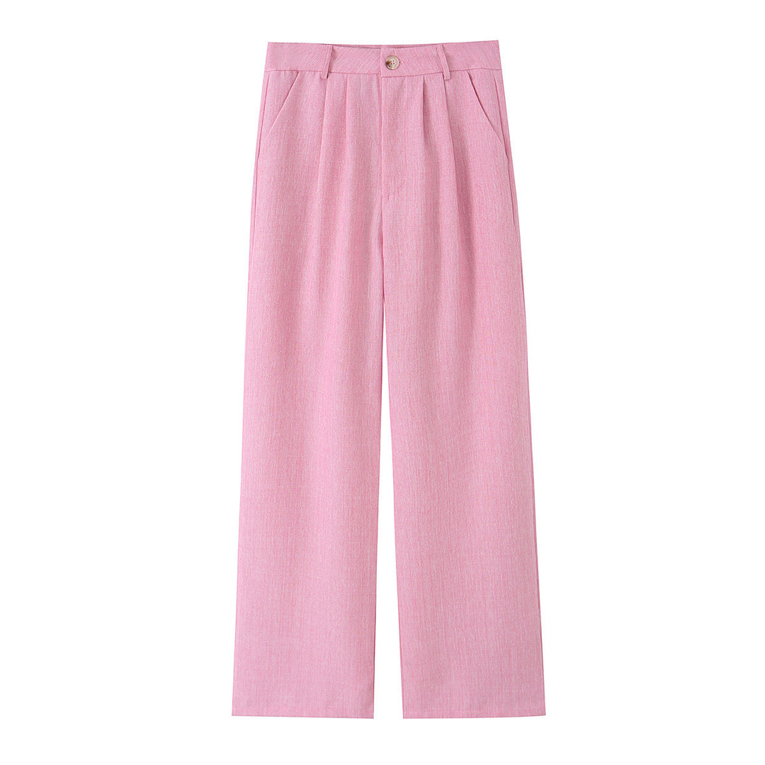 Single Button Blazer &amp; Pleated Wide Leg Pants 2-Piece Suit Set