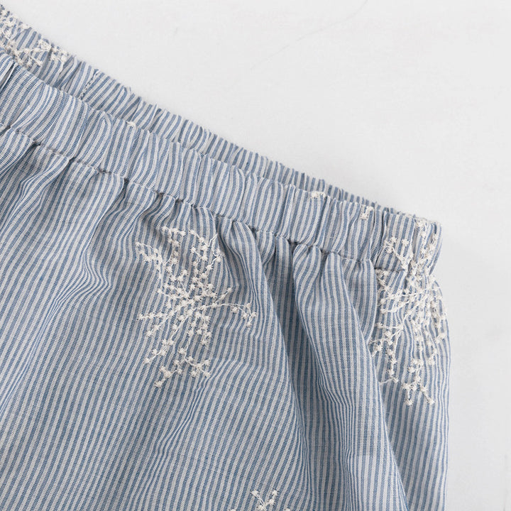 Embroidery Ruffle Tie Neck Puff Sleeve Crop Top &amp; Wide Leg Pants 2-Piece Loungewear Set