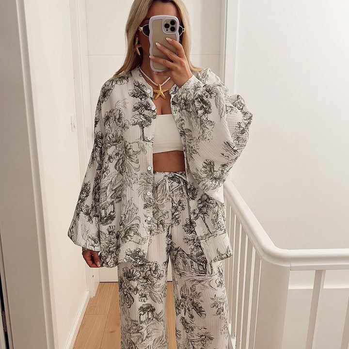 Breathable Long-sleeve Long-pants Cotton Pajamas