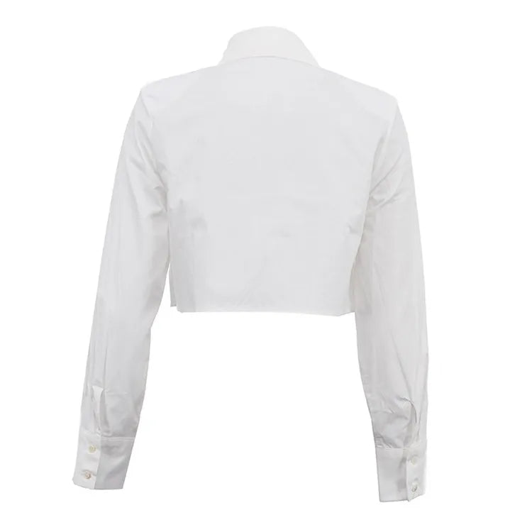 Pointed Collar Heart Cutout Long Sleeve Crop Shirt