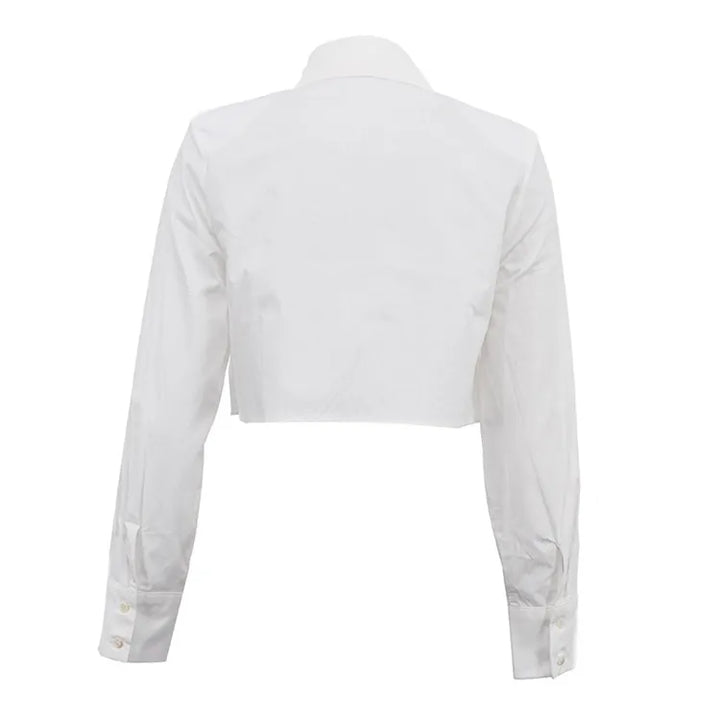 Pointed Collar Heart Cutout Long Sleeve Crop Shirt