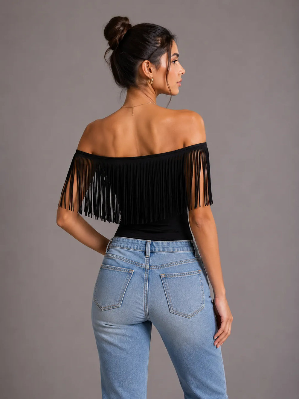 Casual Street-style Tassel Off-shoulder Top With A Unique Vibe