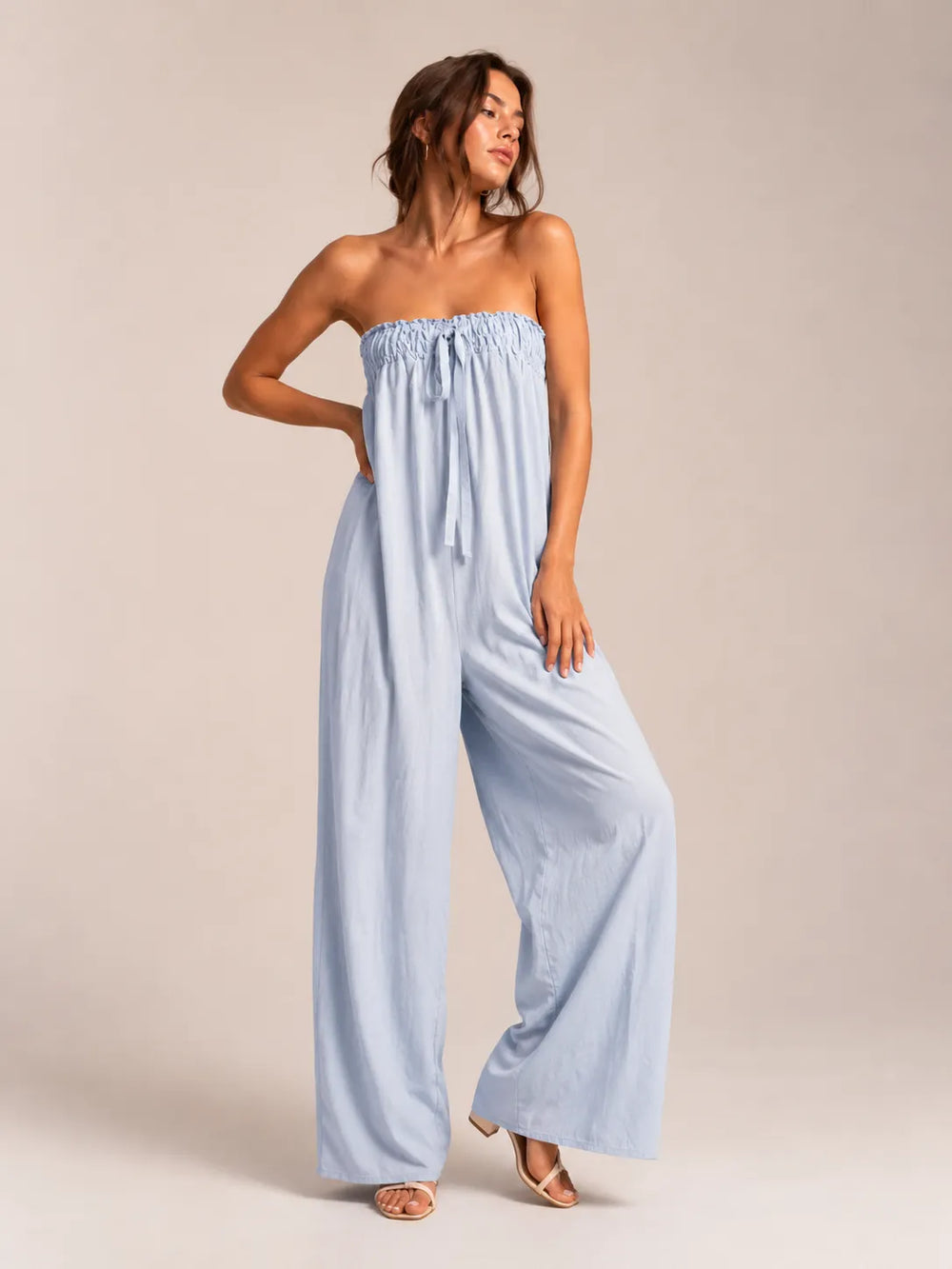 Fashion Tie-up Loose Straight-leg Jumpsuit