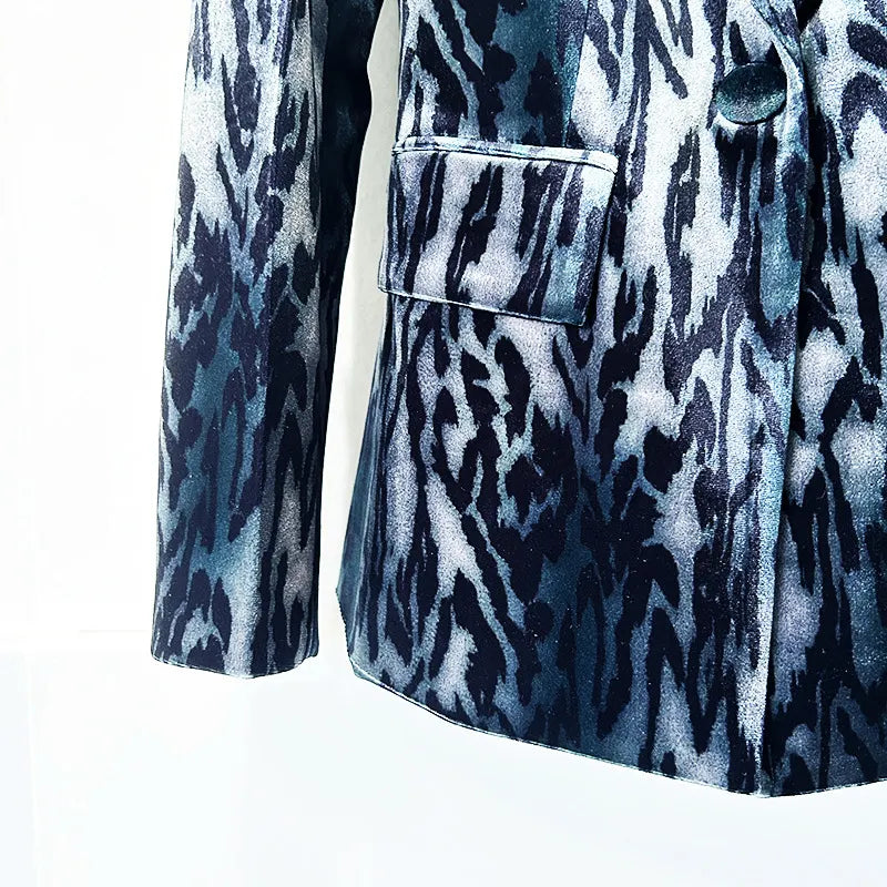 Teal Abstract Leopard Velvet Blazer &amp; Flared Floor Pants 2-Piece Suit Set
