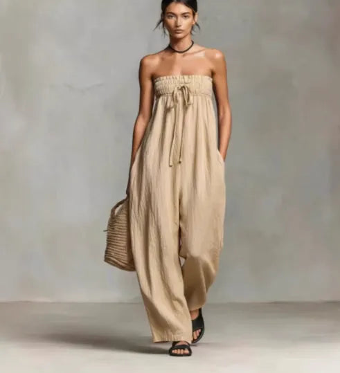 Fashion Tie-up Loose Straight-leg Jumpsuit
