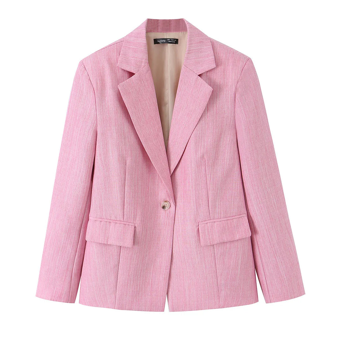 Single Button Blazer &amp; Pleated Wide Leg Pants 2-Piece Suit Set