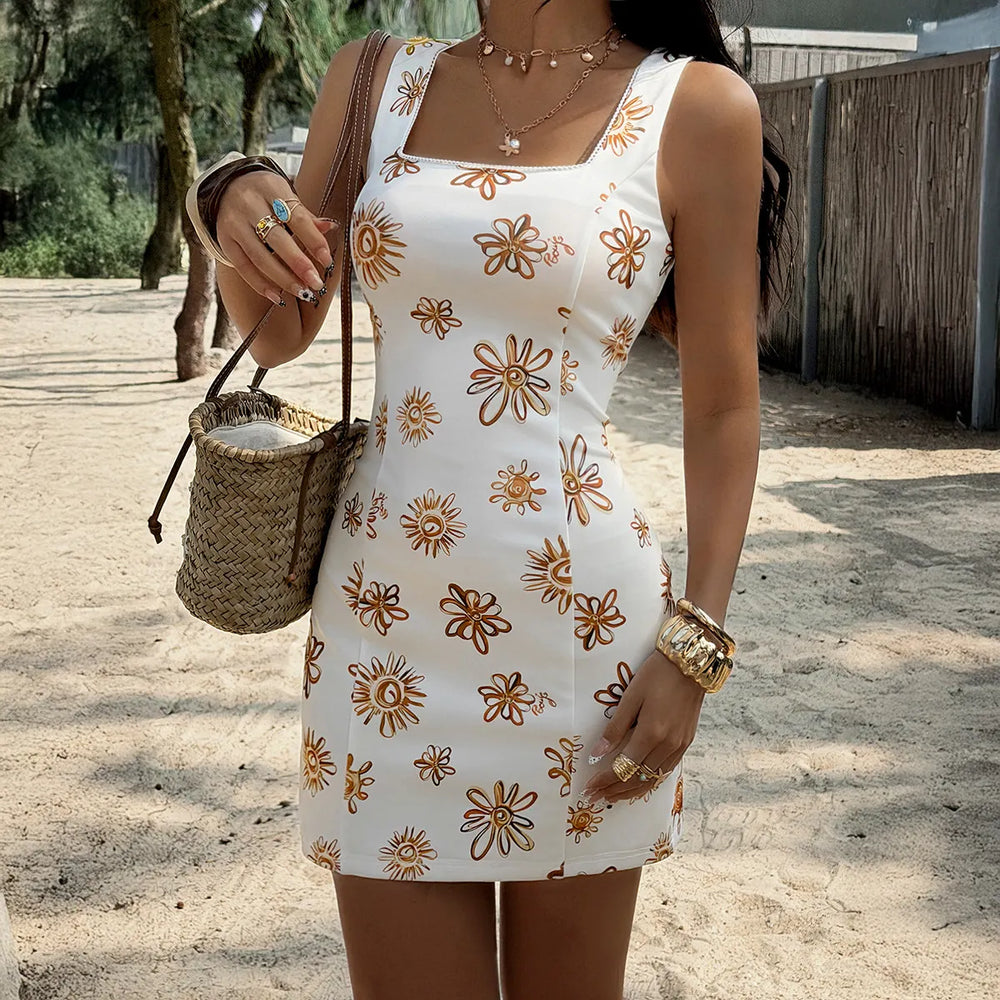 Womens Casual Printed Sleeveless Cropped Knitted Dress