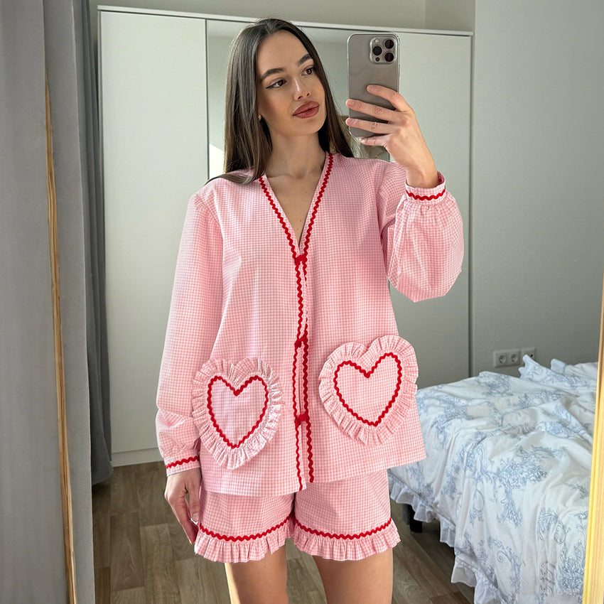 Breathable Two-piece Loungewear Set Long-sleeve Top And Shorts