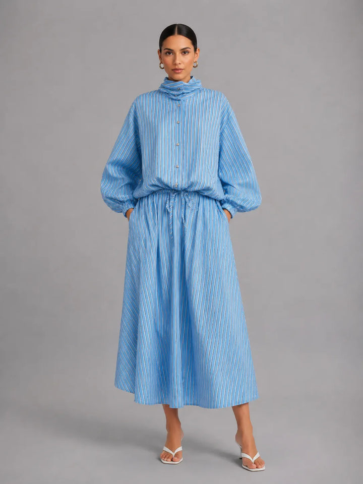 Stylish Two-Piece Set-Long-Sleeve, Single-Breasted Top With Stand Collar