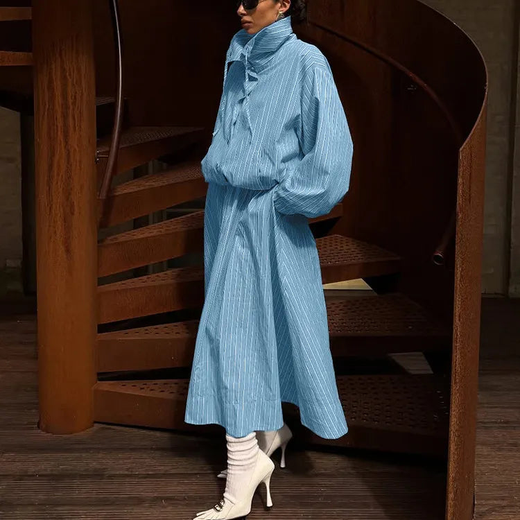 Stylish Two-Piece Set-Long-Sleeve, Single-Breasted Top With Stand Collar