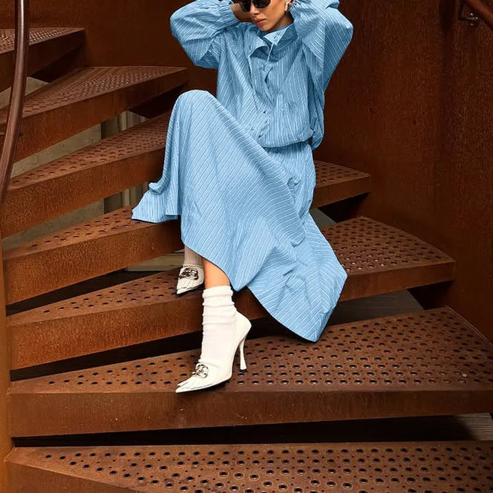 Stylish Two-Piece Set-Long-Sleeve, Single-Breasted Top With Stand Collar