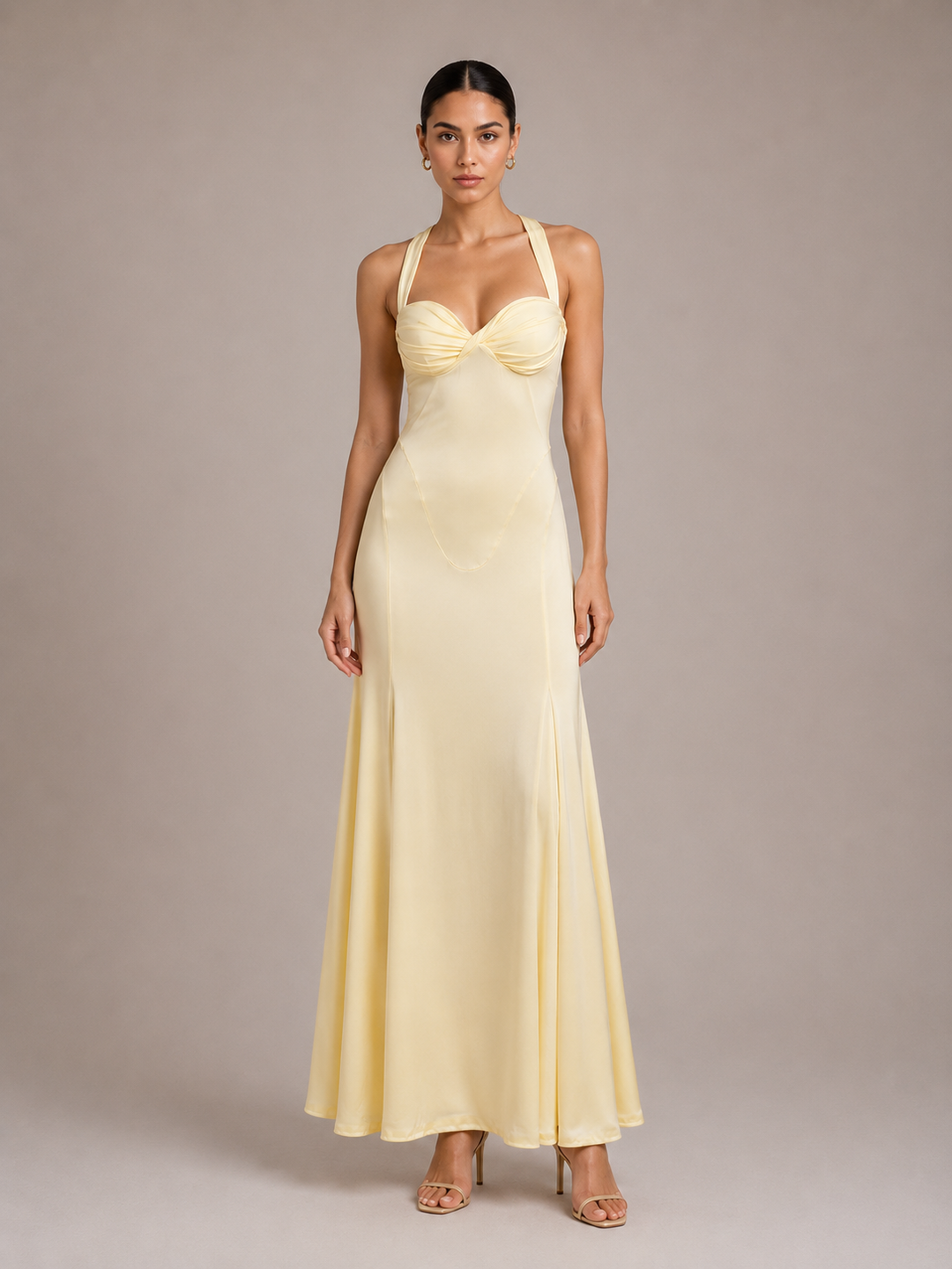 Backless Solid Color Asymmetrical Strap Long Dress