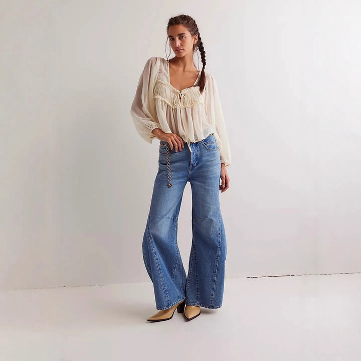 Retro High-Waist Wide-Leg Denim Jeans