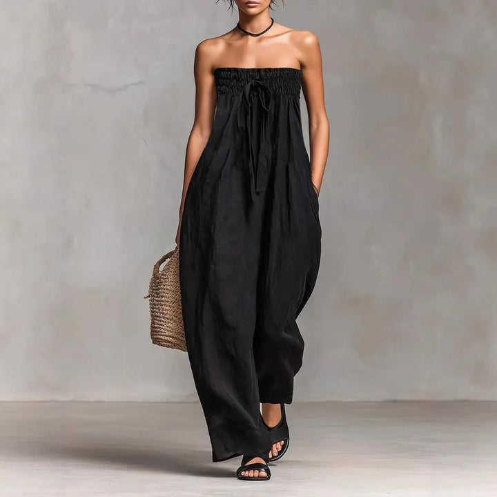 Fashion Tie-up Loose Straight-leg Jumpsuit