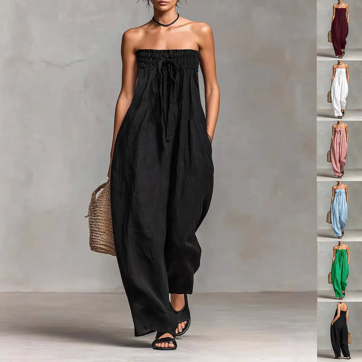 Fashion Tie-up Loose Straight-leg Jumpsuit