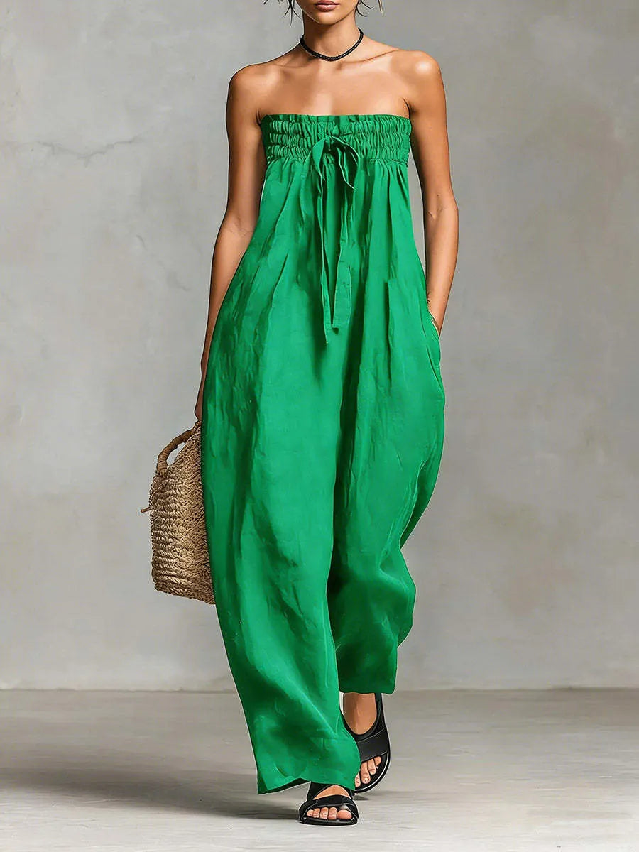 Fashion Tie-up Loose Straight-leg Jumpsuit