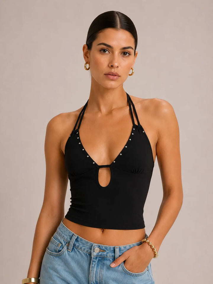 Backless Solid-color Strap Crop Top For Women