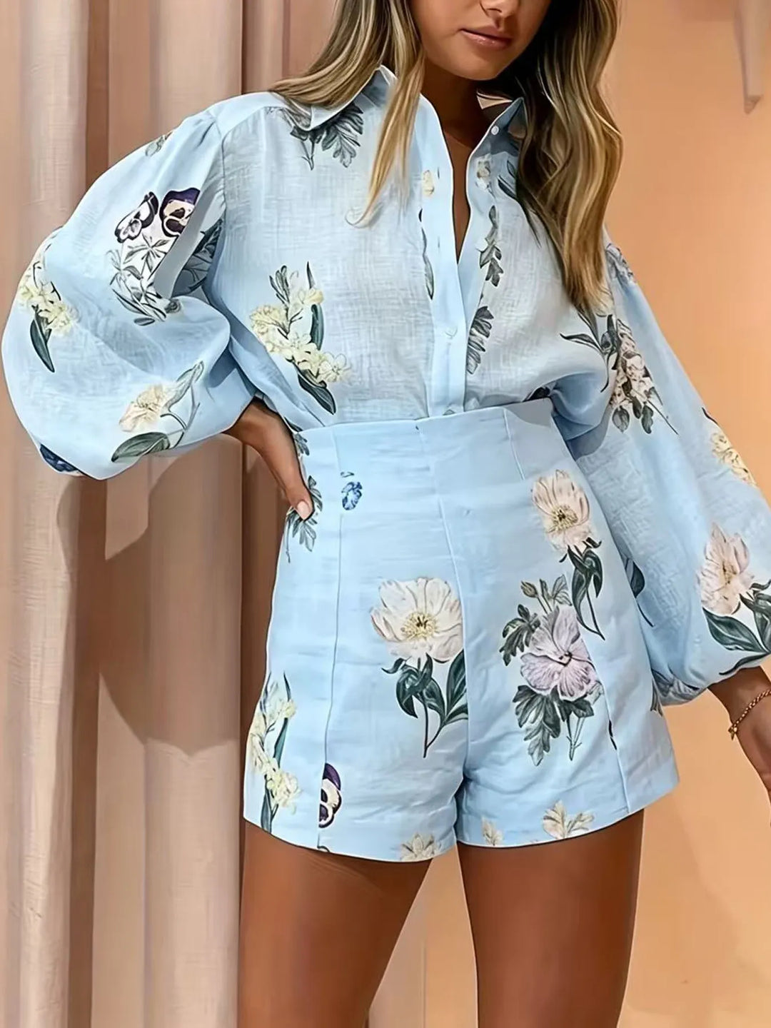 Summer New Print Shirt And Shorts Two Piece Set
