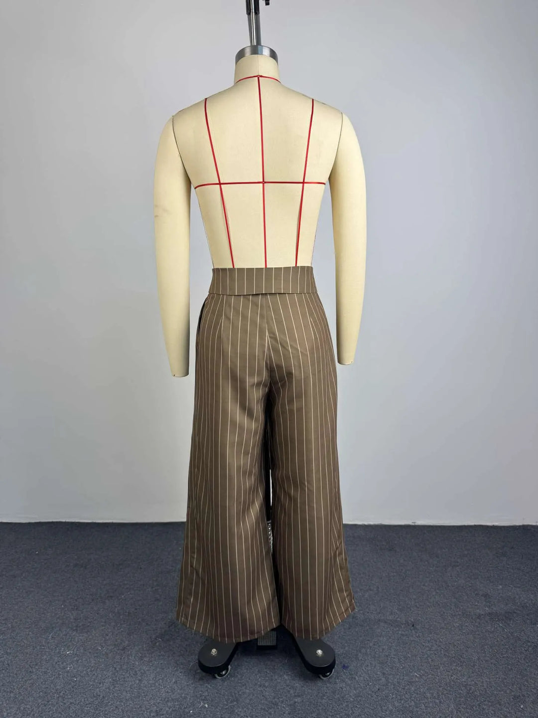 Vertical Pinstripe Turn-Down Lapel High Waist Pleated Wide Leg Tailored Pants