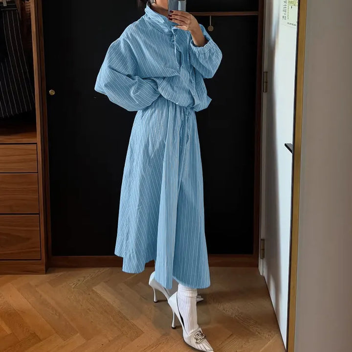 Stylish Two-Piece Set-Long-Sleeve, Single-Breasted Top With Stand Collar