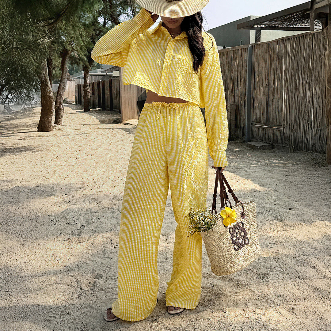 Womens Stylish Casual Striped Two-piece Set
