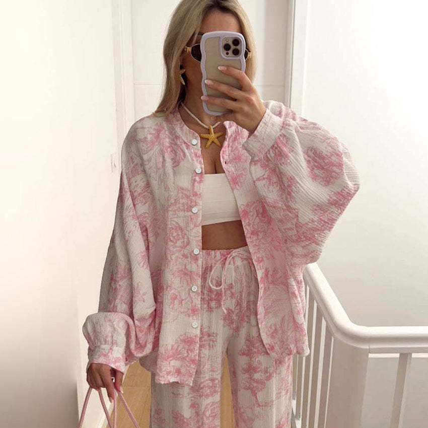 Breathable Long-sleeve Long-pants Cotton Pajamas