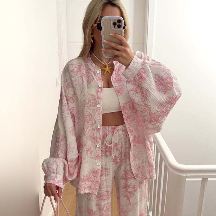 Breathable Long-sleeve Long-pants Cotton Pajamas