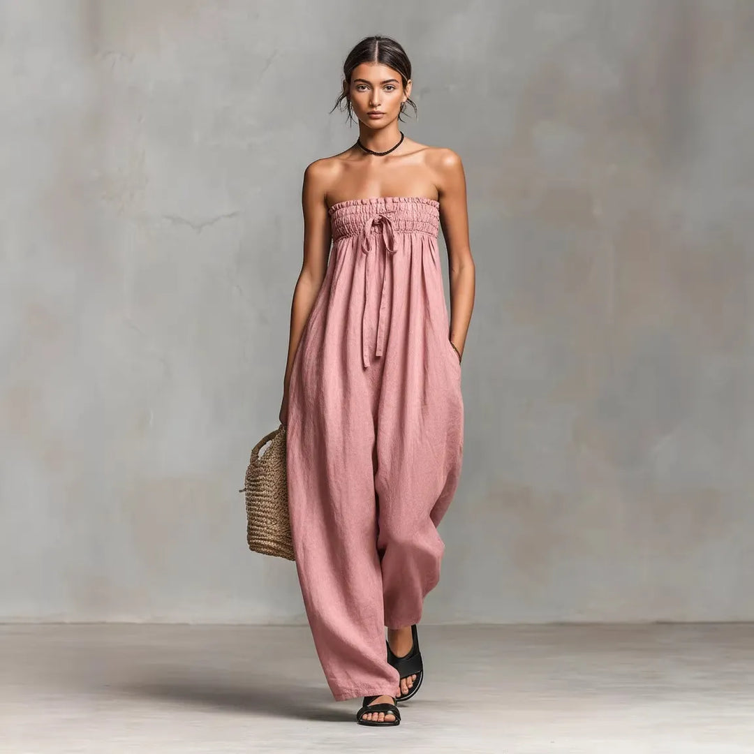 Fashion Tie-up Loose Straight-leg Jumpsuit