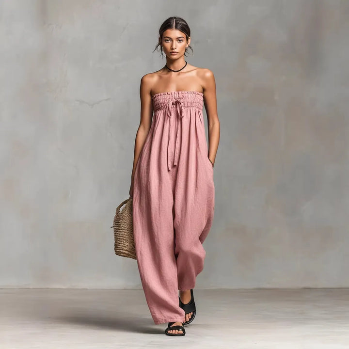 Fashion Tie-up Loose Straight-leg Jumpsuit