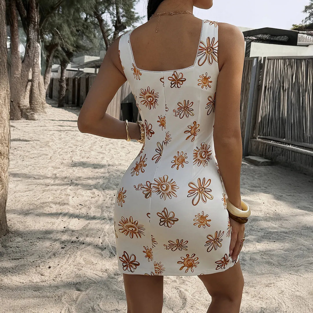 Womens Casual Printed Sleeveless Cropped Knitted Dress