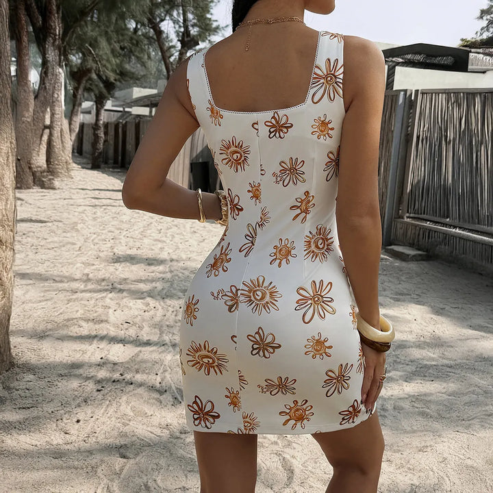 Womens Casual Printed Sleeveless Cropped Knitted Dress