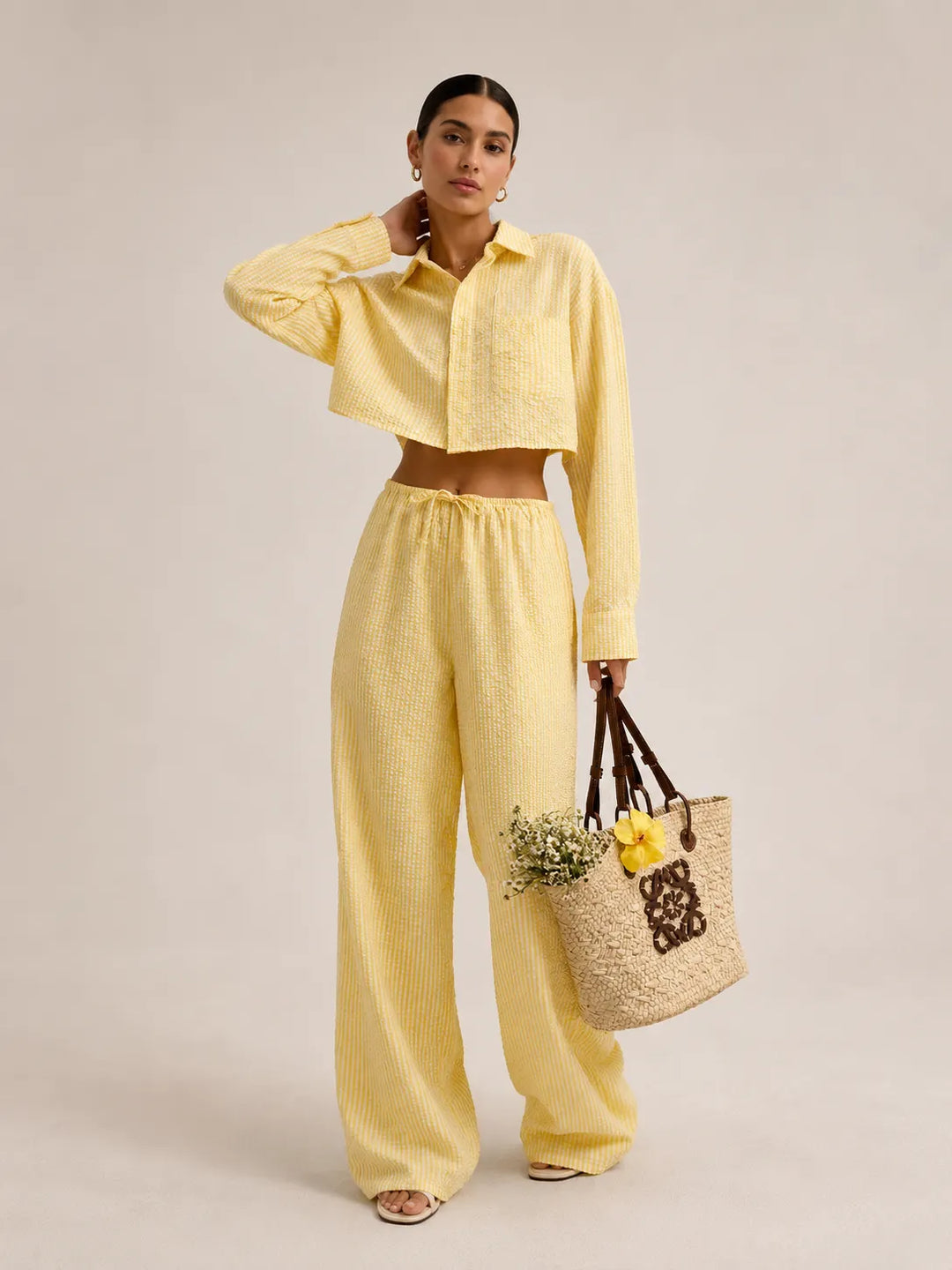 Womens Stylish Casual Striped Two-piece Set