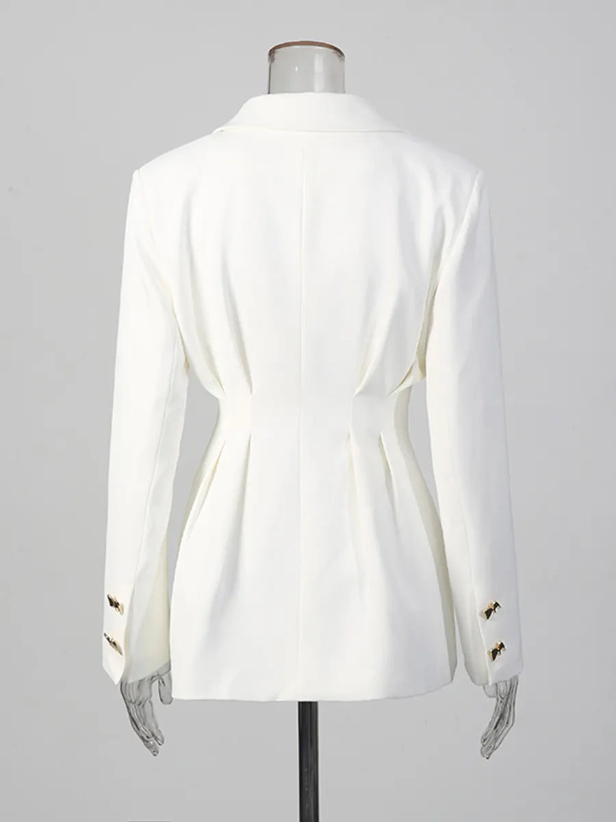 Solid-color Long-sleeve Fitted Blazer &amp; High-waisted Straight-leg Trousers Set