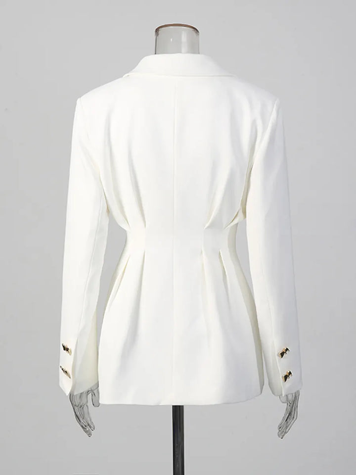 Solid-color Long-sleeve Fitted Blazer &amp; High-waisted Straight-leg Trousers Set