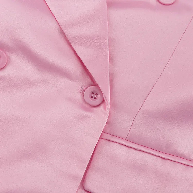 Double Breasted Oversized Blazer &amp; High Waist Mini Skirt 2-Piece Suit