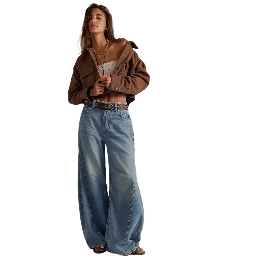 Retro High-Waist Wide-Leg Denim Jeans