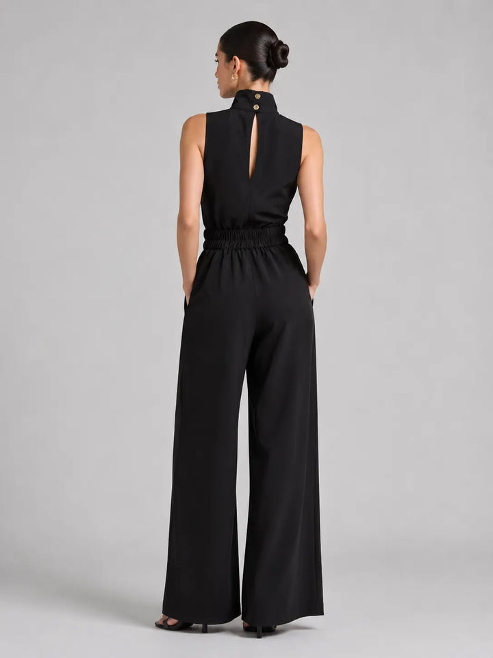 Casual Sleeveless Suit Summer Stand-up Collar Pullover Top And Loose Straight-leg Trousers