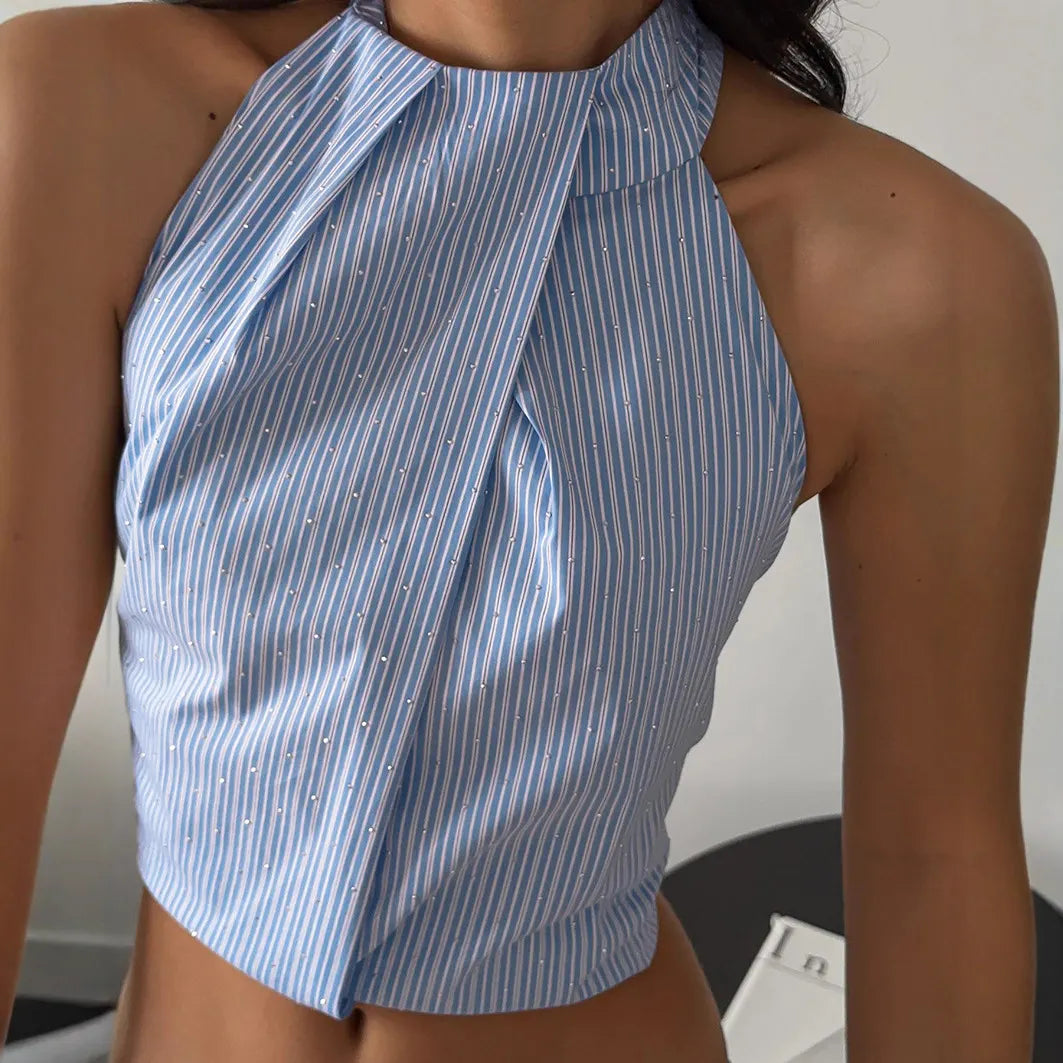Jacquard Halter Backless Striped Camisole